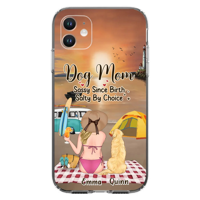 Custom Personalized Dog Mom Phone Case - Upto 4 Dogs - Mother's Day Gift Idea for Dog Lovers - Dog Mom Sassy Since Birth Salty By Choice - Case for iPhone/Samsung