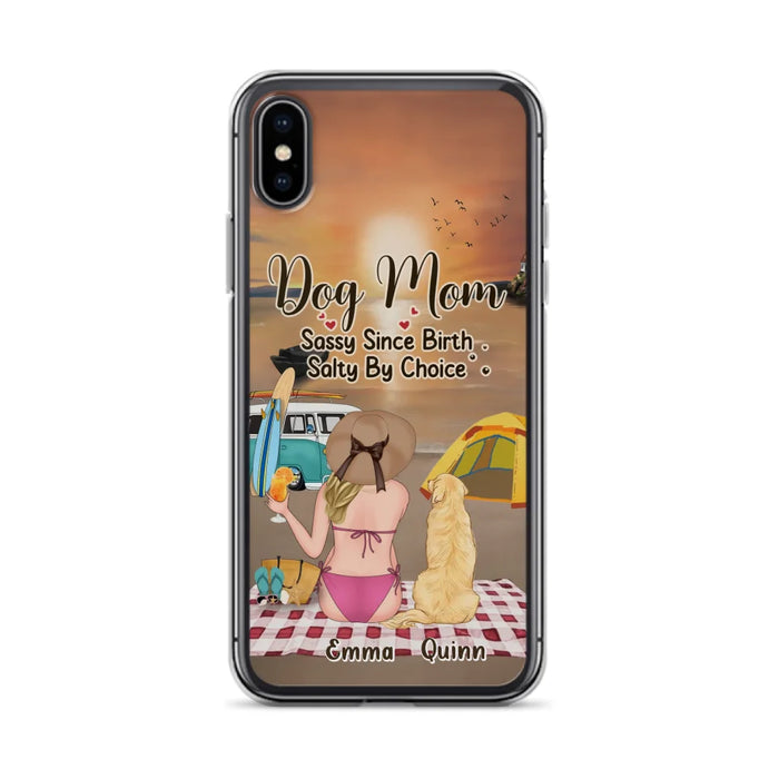 Custom Personalized Dog Mom Phone Case - Upto 4 Dogs - Mother's Day Gift Idea for Dog Lovers - Dog Mom Sassy Since Birth Salty By Choice - Case for iPhone/Samsung