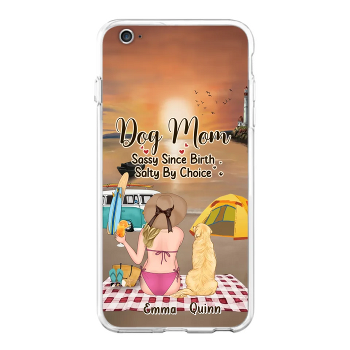 Custom Personalized Dog Mom Phone Case - Upto 4 Dogs - Mother's Day Gift Idea for Dog Lovers - Dog Mom Sassy Since Birth Salty By Choice - Case for iPhone/Samsung