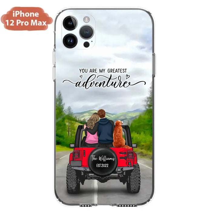 Custom Personalized Off-Road Couple Phone Case - Couple With Upto 4 Dogs- Gift Idea For Couple/ Dog Lover - You Are My Greatest Adventure - Case For iPhone And Samsung