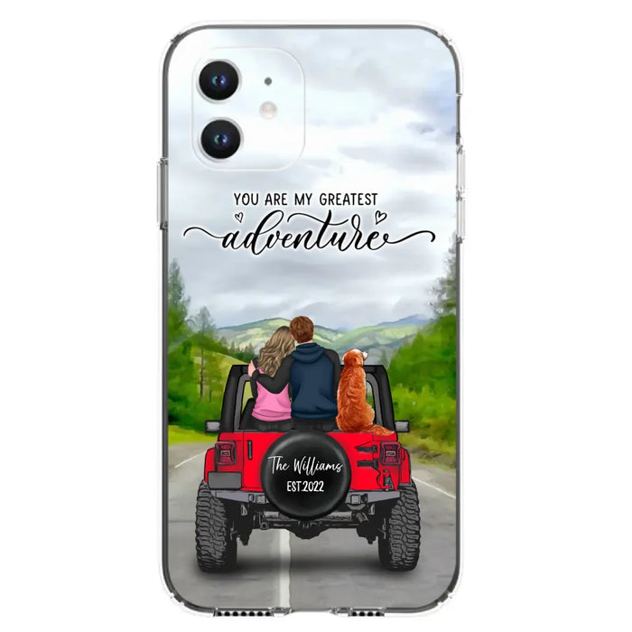 Custom Personalized Off-Road Couple Phone Case - Couple With Upto 4 Dogs- Gift Idea For Couple/ Dog Lover - You Are My Greatest Adventure - Case For iPhone And Samsung