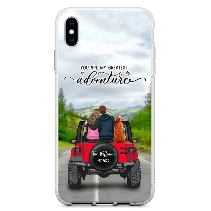 Custom Personalized Off-Road Couple Phone Case - Couple With Upto 4 Dogs- Gift Idea For Couple/ Dog Lover - You Are My Greatest Adventure - Case For iPhone And Samsung