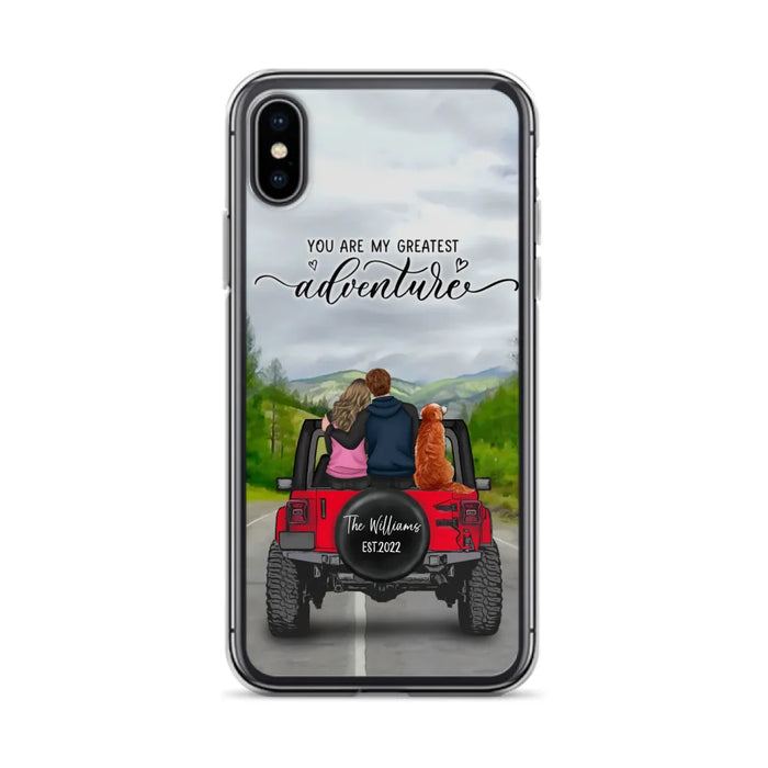 Custom Personalized Off-Road Couple Phone Case - Couple With Upto 4 Dogs- Gift Idea For Couple/ Dog Lover - You Are My Greatest Adventure - Case For iPhone And Samsung