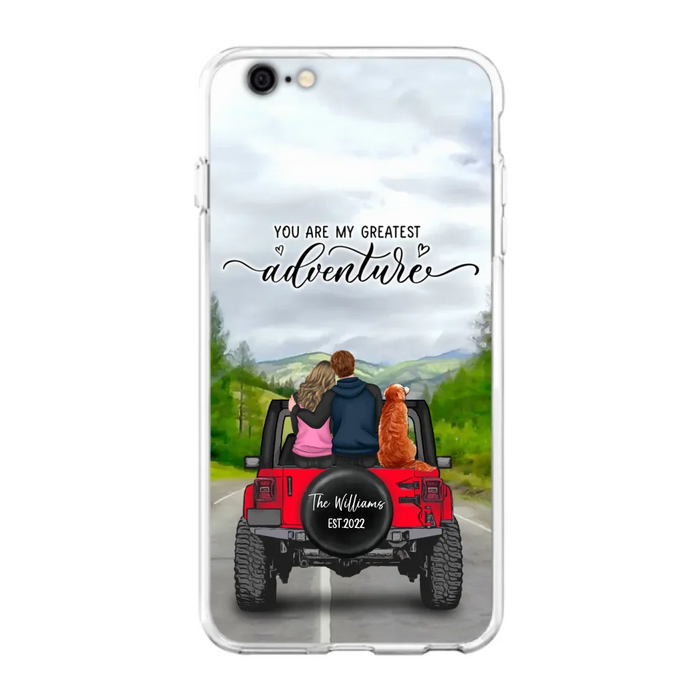 Custom Personalized Off-Road Couple Phone Case - Couple With Upto 4 Dogs- Gift Idea For Couple/ Dog Lover - You Are My Greatest Adventure - Case For iPhone And Samsung