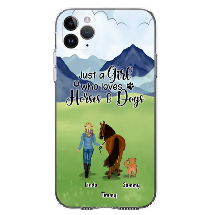 Custom Personalized Horse & Dog Phone Case - Gift Idea For Horse/Dog Lovers With Up To 2 Horses And 4 Dogs - Just A Girl Who Loves Horses & Dogs - Cases For iPhone & Samsung