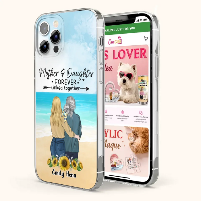 Custom Personalized Mom & Daughter Phone Case - Mother's Day Gift Idea From Daughter - Mother & Daughter Forever Linked Together - Cases For iPhone/Samsung