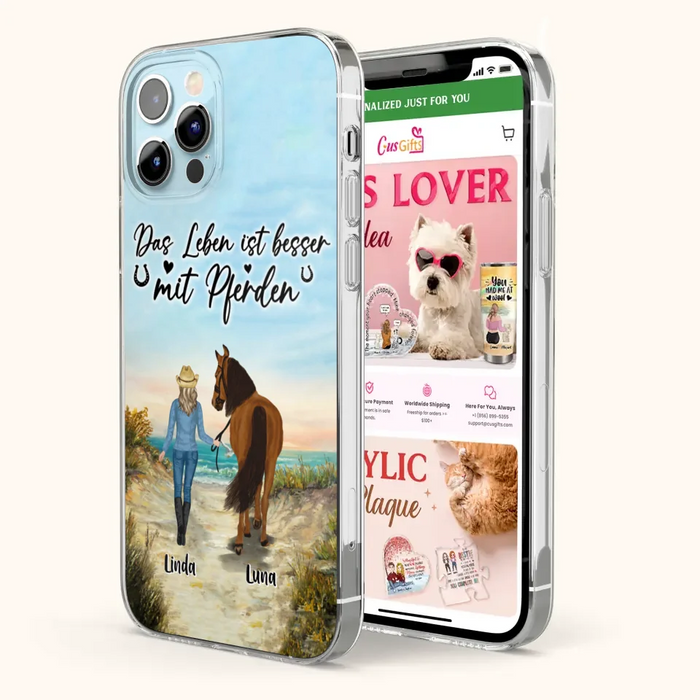 Custom Personalized Horse Girl Phone Case - Gift Idea For Horse Lovers/Girl - Upto 6 Horses - Das Leben Ist Besser Mit Pferden - Cases For iPhone/Samsung