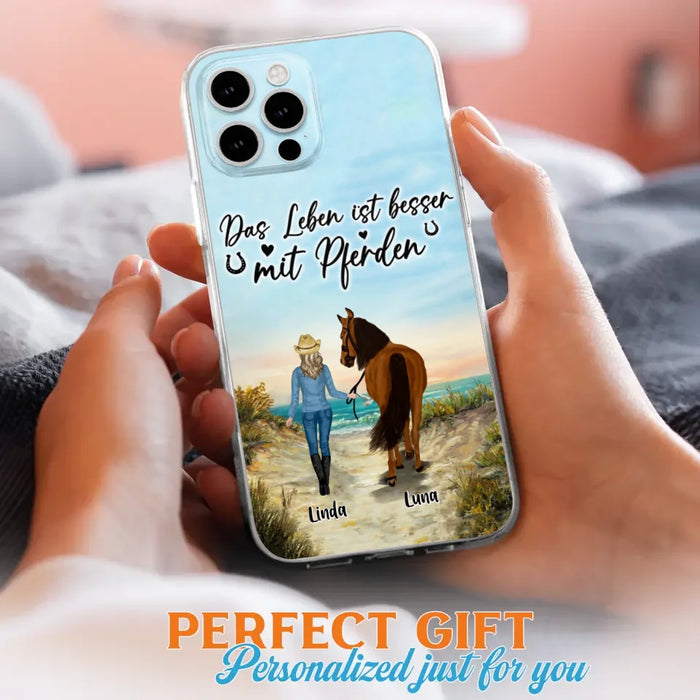 Custom Personalized Horse Girl Phone Case - Gift Idea For Horse Lovers/Girl - Upto 6 Horses - Das Leben Ist Besser Mit Pferden - Cases For iPhone/Samsung