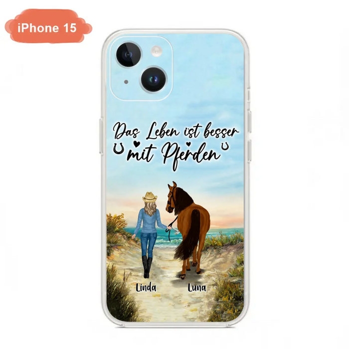 Custom Personalized Horse Girl Phone Case - Gift Idea For Horse Lovers/Girl - Upto 6 Horses - Das Leben Ist Besser Mit Pferden - Cases For iPhone/Samsung