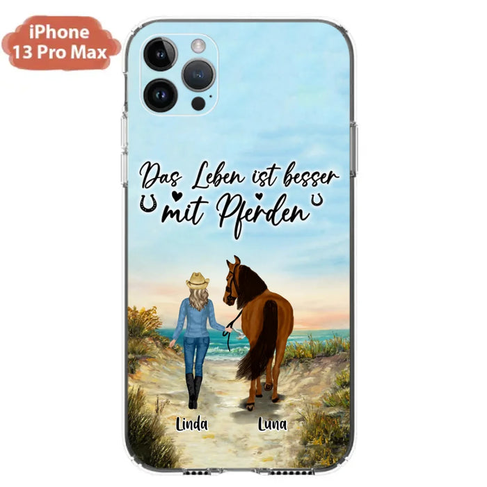 Custom Personalized Horse Girl Phone Case - Gift Idea For Horse Lovers/Girl - Upto 6 Horses - Das Leben Ist Besser Mit Pferden - Cases For iPhone/Samsung