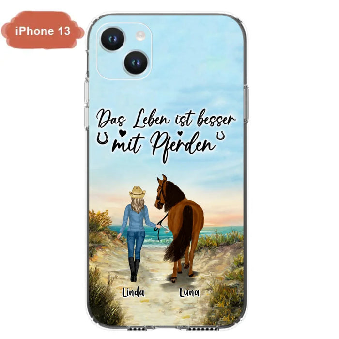 Custom Personalized Horse Girl Phone Case - Gift Idea For Horse Lovers/Girl - Upto 6 Horses - Das Leben Ist Besser Mit Pferden - Cases For iPhone/Samsung