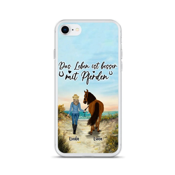 Custom Personalized Horse Girl Phone Case - Gift Idea For Horse Lovers/Girl - Upto 6 Horses - Das Leben Ist Besser Mit Pferden - Cases For iPhone/Samsung