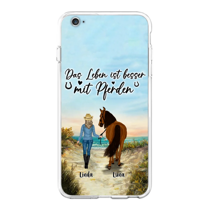 Custom Personalized Horse Girl Phone Case - Gift Idea For Horse Lovers/Girl - Upto 6 Horses - Das Leben Ist Besser Mit Pferden - Cases For iPhone/Samsung