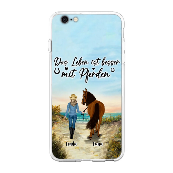 Custom Personalized Horse Girl Phone Case - Gift Idea For Horse Lovers/Girl - Upto 6 Horses - Das Leben Ist Besser Mit Pferden - Cases For iPhone/Samsung