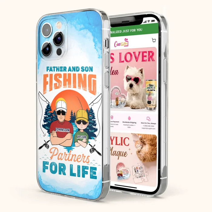 Custom Personalized Father And Son Fishing Phone Case For iPhone And Samsung - Dad With Upto 3 Children - Gift Idea For Father/ Son/ Daughter/ Father's Day/ Fishing Lover - Father And Son Fishing Partners For Life