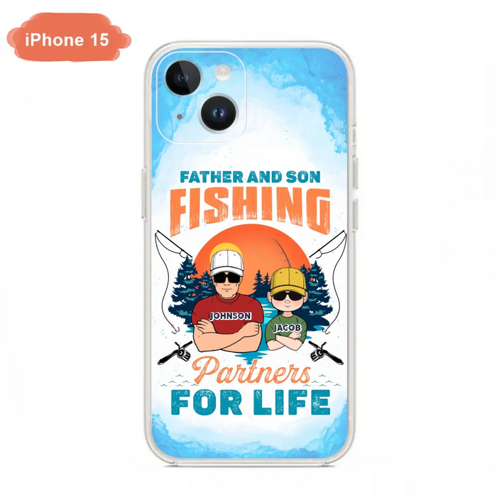 Custom Personalized Father And Son Fishing Phone Case For iPhone And Samsung - Dad With Upto 3 Children - Gift Idea For Father/ Son/ Daughter/ Father's Day/ Fishing Lover - Father And Son Fishing Partners For Life