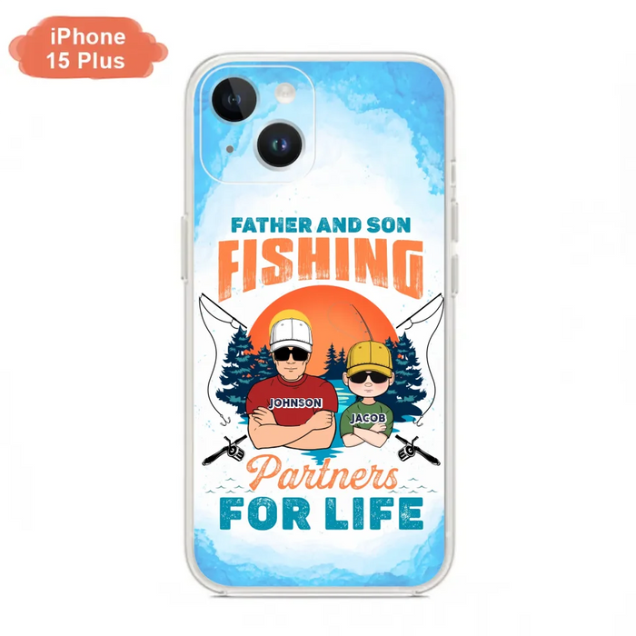 Custom Personalized Father And Son Fishing Phone Case For iPhone And Samsung - Dad With Upto 3 Children - Gift Idea For Father/ Son/ Daughter/ Father's Day/ Fishing Lover - Father And Son Fishing Partners For Life