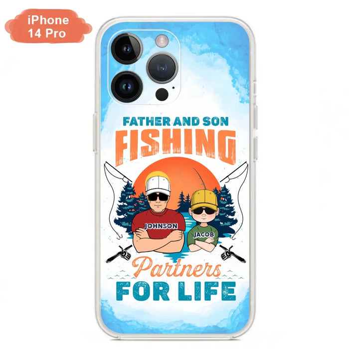 Custom Personalized Father And Son Fishing Phone Case For iPhone And Samsung - Dad With Upto 3 Children - Gift Idea For Father/ Son/ Daughter/ Father's Day/ Fishing Lover - Father And Son Fishing Partners For Life