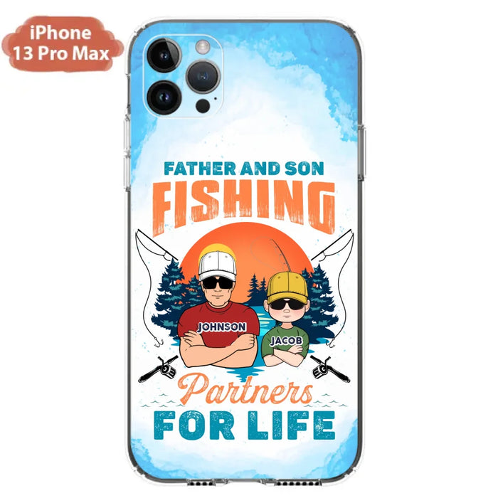 Custom Personalized Father And Son Fishing Phone Case For iPhone And Samsung - Dad With Upto 3 Children - Gift Idea For Father/ Son/ Daughter/ Father's Day/ Fishing Lover - Father And Son Fishing Partners For Life