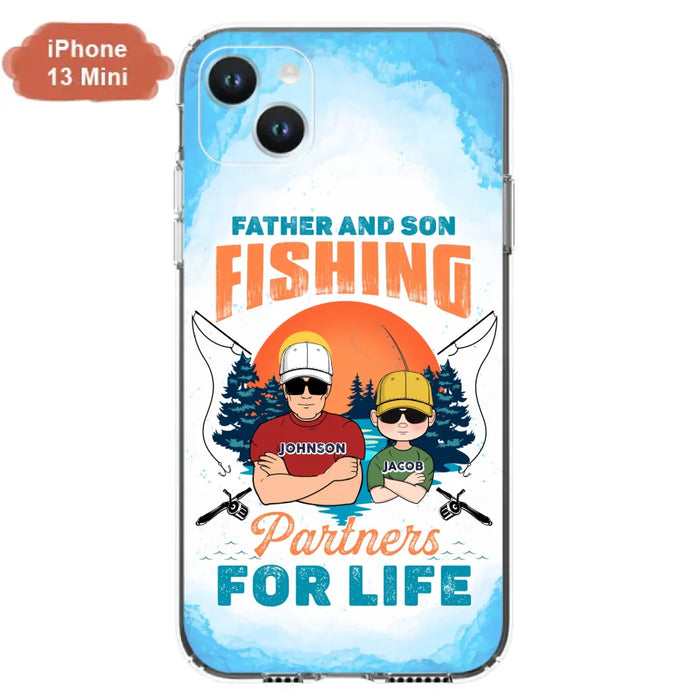 Custom Personalized Father And Son Fishing Phone Case For iPhone And Samsung - Dad With Upto 3 Children - Gift Idea For Father/ Son/ Daughter/ Father's Day/ Fishing Lover - Father And Son Fishing Partners For Life