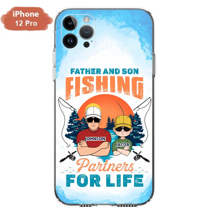 Custom Personalized Father And Son Fishing Phone Case For iPhone And Samsung - Dad With Upto 3 Children - Gift Idea For Father/ Son/ Daughter/ Father's Day/ Fishing Lover - Father And Son Fishing Partners For Life