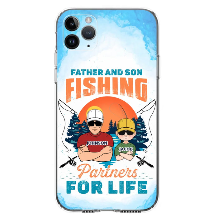 Custom Personalized Father And Son Fishing Phone Case For iPhone And Samsung - Dad With Upto 3 Children - Gift Idea For Father/ Son/ Daughter/ Father's Day/ Fishing Lover - Father And Son Fishing Partners For Life