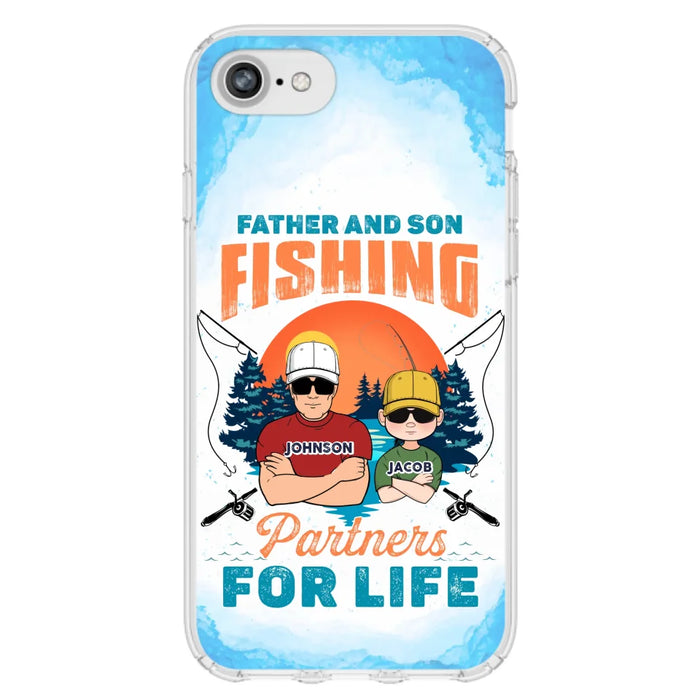 Custom Personalized Father And Son Fishing Phone Case For iPhone And Samsung - Dad With Upto 3 Children - Gift Idea For Father/ Son/ Daughter/ Father's Day/ Fishing Lover - Father And Son Fishing Partners For Life