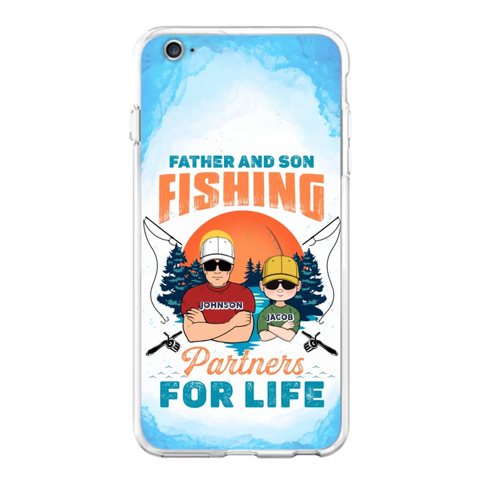 Custom Personalized Father And Son Fishing Phone Case For iPhone And Samsung - Dad With Upto 3 Children - Gift Idea For Father/ Son/ Daughter/ Father's Day/ Fishing Lover - Father And Son Fishing Partners For Life