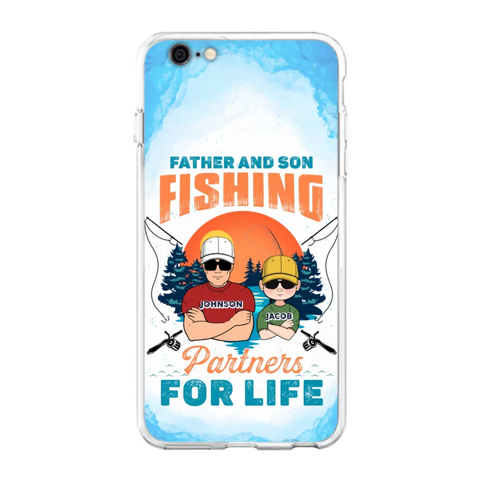 Custom Personalized Father And Son Fishing Phone Case For iPhone And Samsung - Dad With Upto 3 Children - Gift Idea For Father/ Son/ Daughter/ Father's Day/ Fishing Lover - Father And Son Fishing Partners For Life