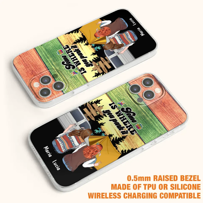 Custom Personalized Hippie Friends Phone Case - Gift Idea For Hippie Lovers - Up to 3 Girls - Home Is Where You Park It - Case For iPhone & Samsung