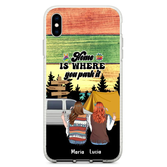 Custom Personalized Hippie Friends Phone Case - Gift Idea For Hippie Lovers - Up to 3 Girls - Home Is Where You Park It - Case For iPhone & Samsung