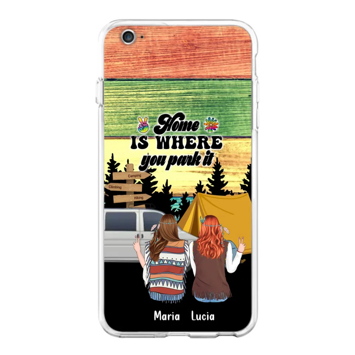 Custom Personalized Hippie Friends Phone Case - Gift Idea For Hippie Lovers - Up to 3 Girls - Home Is Where You Park It - Case For iPhone & Samsung