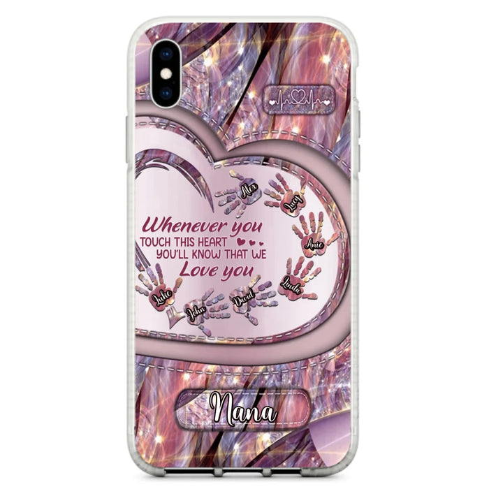 Custom Personalized Grandma Phone Case - Mother's Day Gift For Grandma - Upto 7 Kids - Whenever You Touch This Heart You'll Know That We Love You - Case For iPhone And Samsung