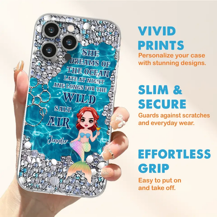 Custom Personalized Mermaid Phone Case - Gift Idea For Ocean Lovers/Mermaid - She Dreams Of The Ocean Late At Night  - Case For iPhone & Samsung