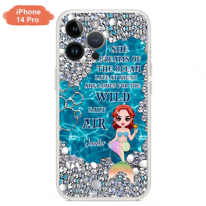 Custom Personalized Mermaid Phone Case - Gift Idea For Ocean Lovers/Mermaid - She Dreams Of The Ocean Late At Night  - Case For iPhone & Samsung