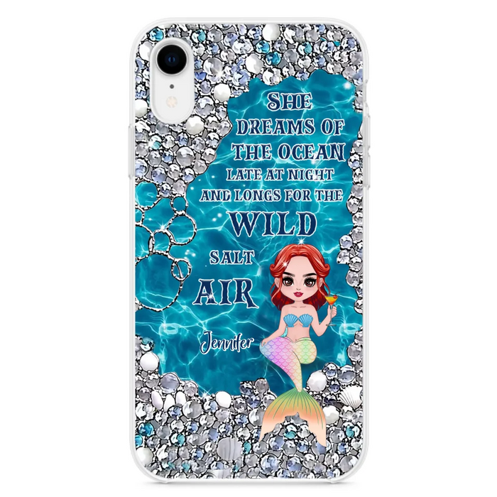 Custom Personalized Mermaid Phone Case - Gift Idea For Ocean Lovers/Mermaid - She Dreams Of The Ocean Late At Night  - Case For iPhone & Samsung