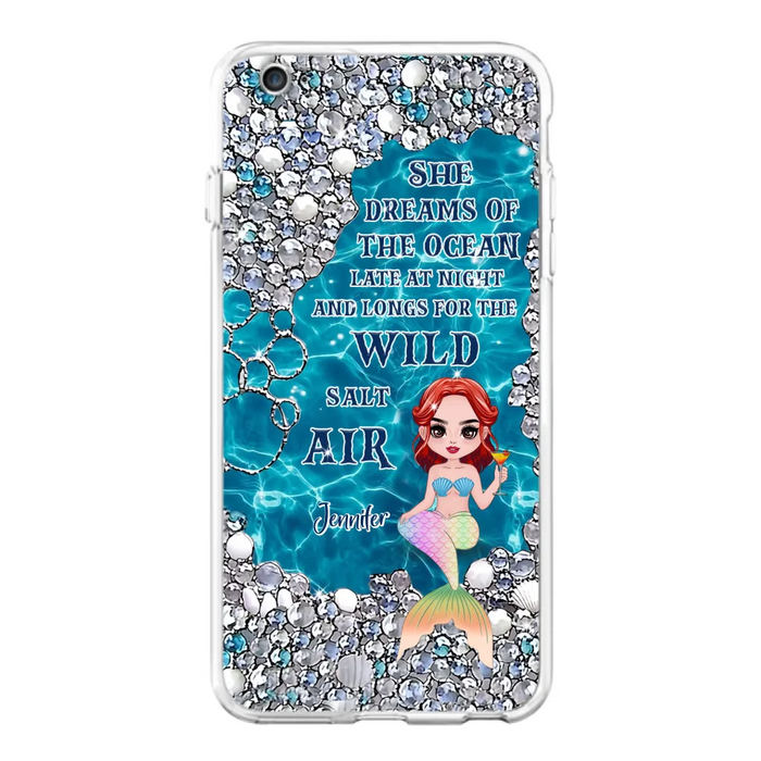 Custom Personalized Mermaid Phone Case - Gift Idea For Ocean Lovers/Mermaid - She Dreams Of The Ocean Late At Night  - Case For iPhone & Samsung