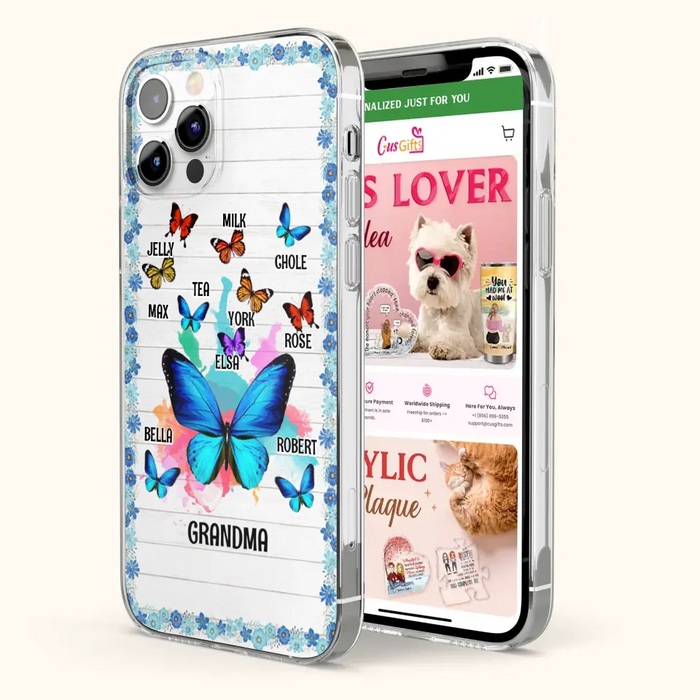 Custom Personalized Butterfly Grandma iPhone/ Samsung Phone Case - Up to 10 Kid's Name - Mother's Day Gift Idea For Grandma