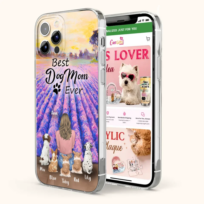 Custom Personalized Dog Mom With Flowers Background Phone Case - Gifts For Dog Lovers With 5 Dogs - You Had Me At Woof - Case For iPhone and Samsung - L4E2ZU