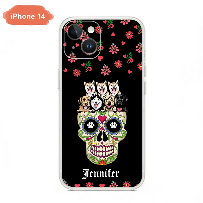 Custom Personalized Sugar Skull Pets Phone Case - Gift for Dog/Cat Lovers - Up to 7 Pets