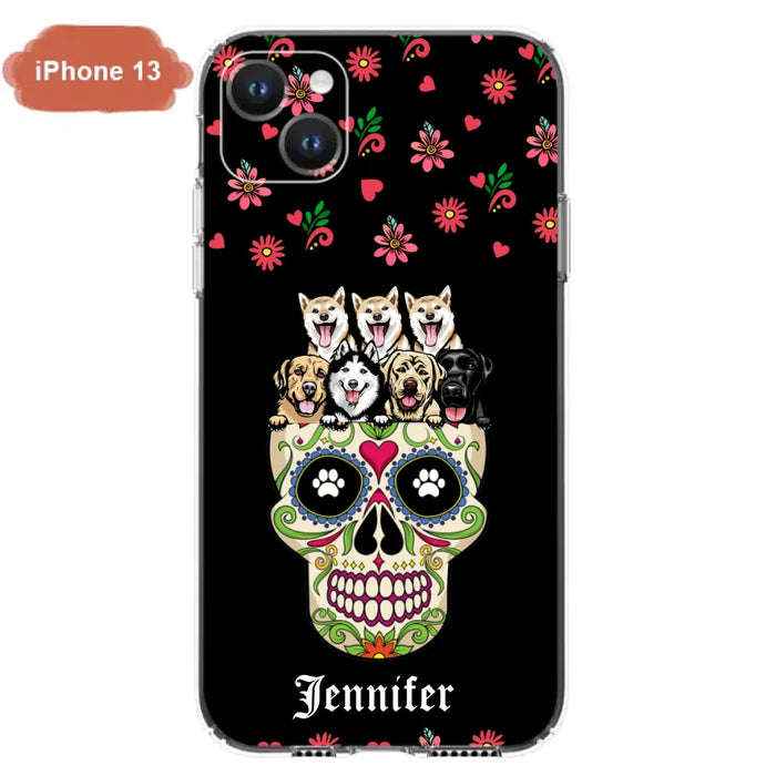 Custom Personalized Sugar Skull Pets Phone Case - Gift for Dog/Cat Lovers - Up to 7 Pets