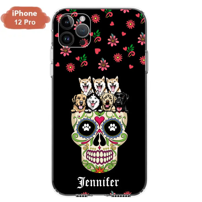 Custom Personalized Sugar Skull Pets Phone Case - Gift for Dog/Cat Lovers - Up to 7 Pets