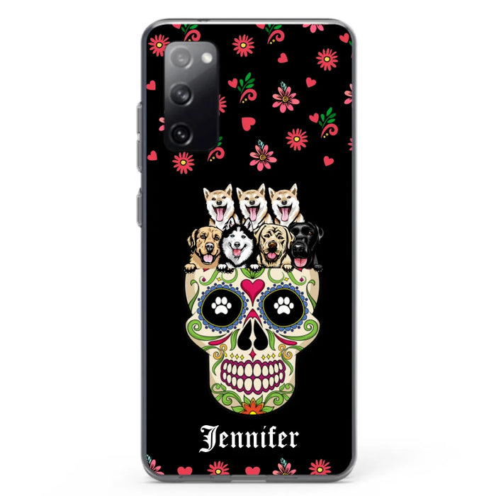 Custom Personalized Sugar Skull Pets Phone Case - Gift for Dog/Cat Lovers - Up to 7 Pets