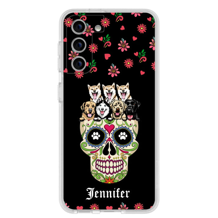 Custom Personalized Sugar Skull Pets Phone Case - Gift for Dog/Cat Lovers - Up to 7 Pets