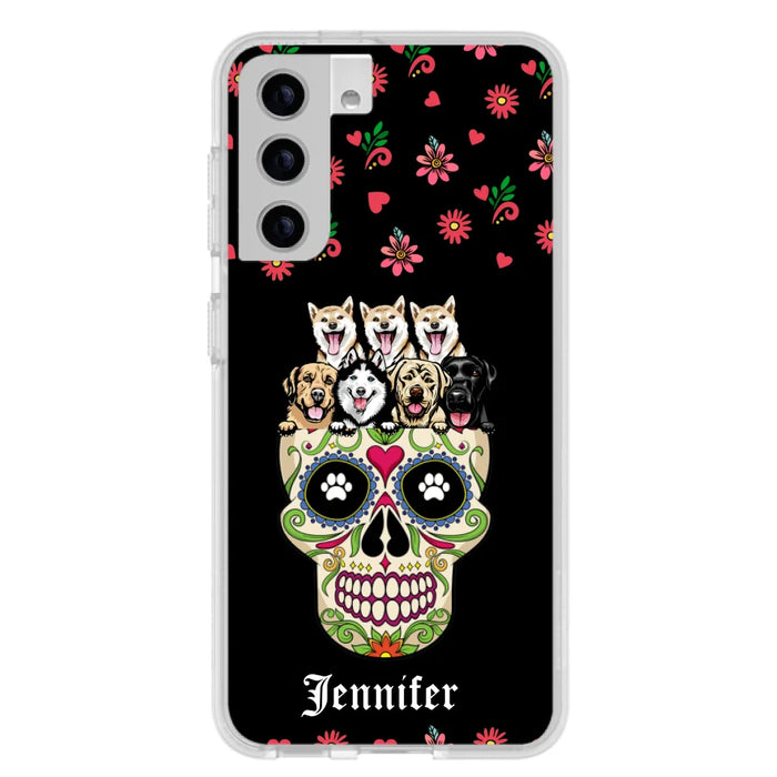 Custom Personalized Sugar Skull Pets Phone Case - Gift for Dog/Cat Lovers - Up to 7 Pets