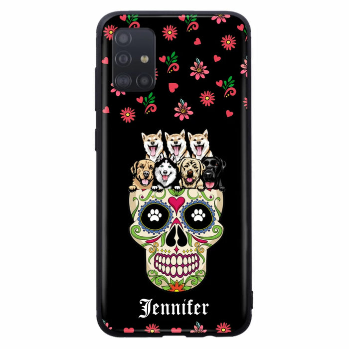 Custom Personalized Sugar Skull Pets Phone Case - Gift for Dog/Cat Lovers - Up to 7 Pets