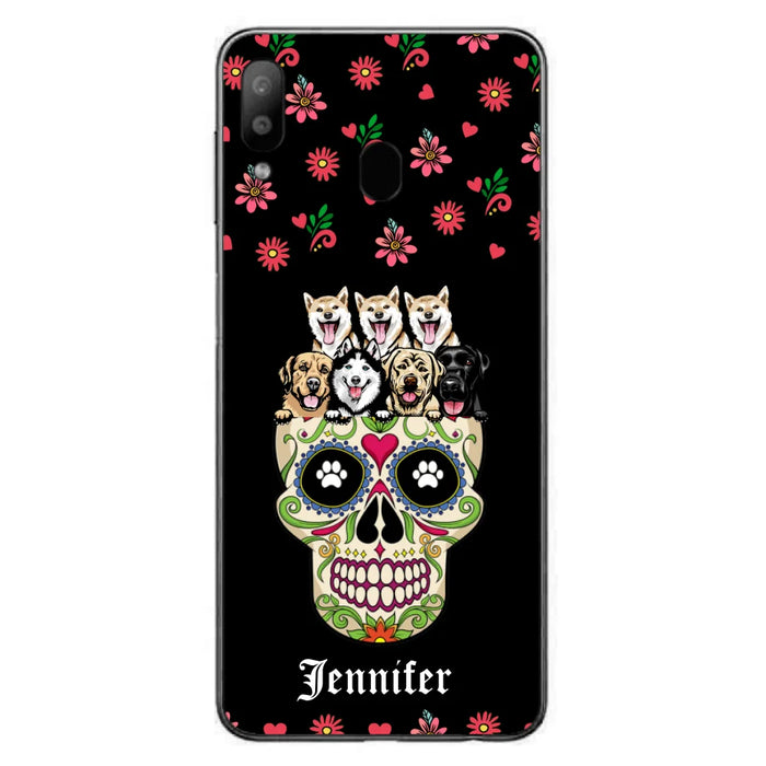 Custom Personalized Sugar Skull Pets Phone Case - Gift for Dog/Cat Lovers - Up to 7 Pets