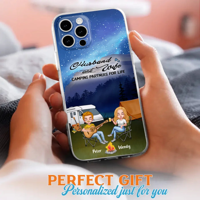 Custom Personalized Guitar Camping Phone Case for iPhone and Samsung - Gift For Camping Lovers, Dog Lovers with up to 2 Dogs - Husband and Wife Camping Partners For Life