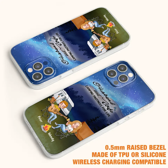 Custom Personalized Guitar Camping Phone Case for iPhone and Samsung - Gift For Camping Lovers, Dog Lovers with up to 2 Dogs - Husband and Wife Camping Partners For Life