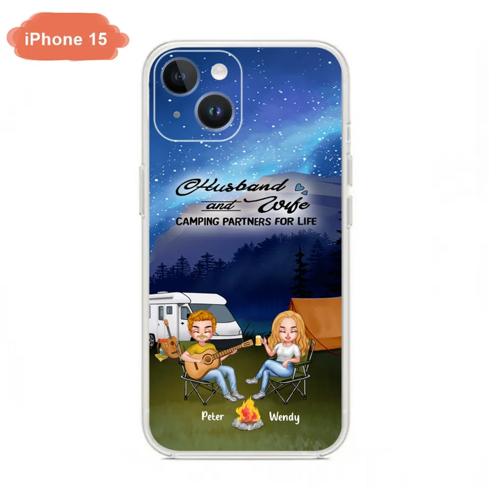 Custom Personalized Guitar Camping Phone Case for iPhone and Samsung - Gift For Camping Lovers, Dog Lovers with up to 2 Dogs - Husband and Wife Camping Partners For Life